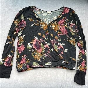 Anthropologie Floral Long Sleeve Tee - Black and Pink